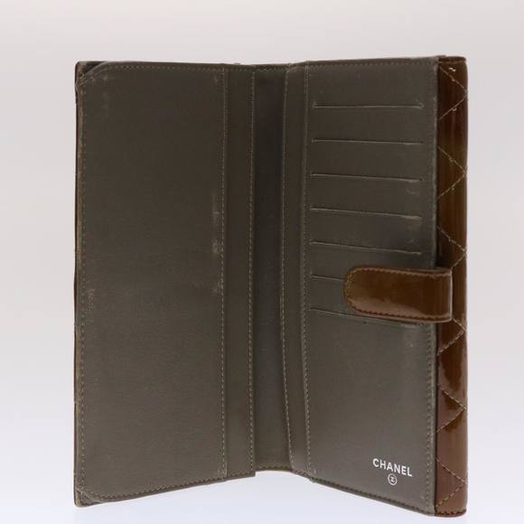 CHANEL Matelasse Wallet Patent Leather Brown CC Auth yk7893 - Picture 9 of 16